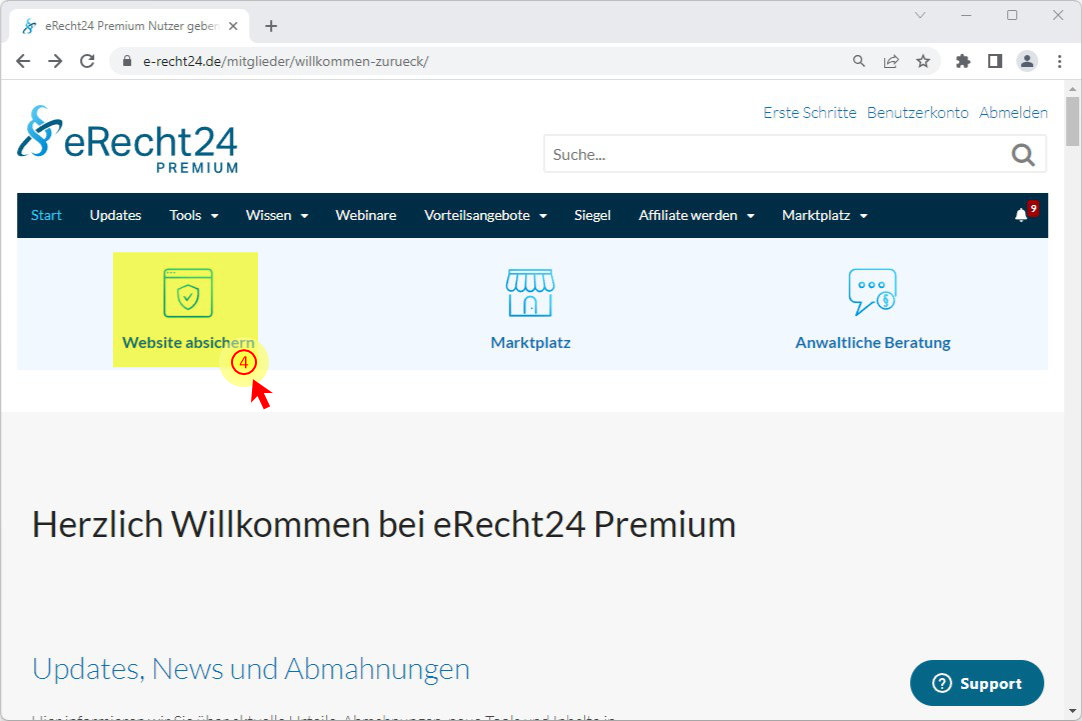 Webseite absichern auswählen