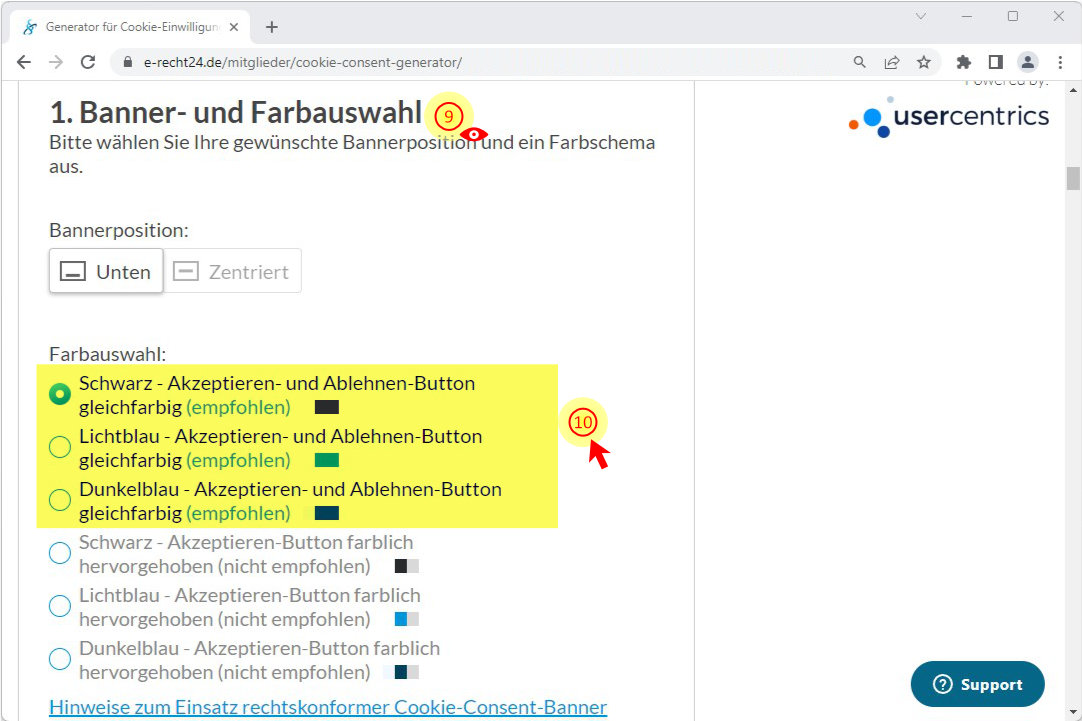 Bereich für die Farbauswahl