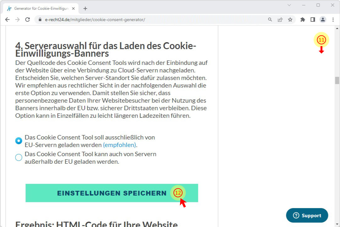 Herunterscrollen und speichern