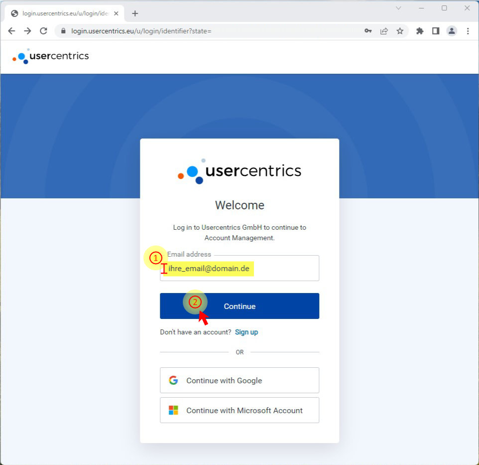 Zuerst die Email eingeben
